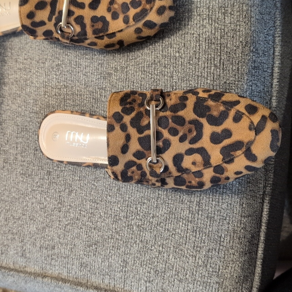 Womens Leopard Print Mules - Picture 2 of 3